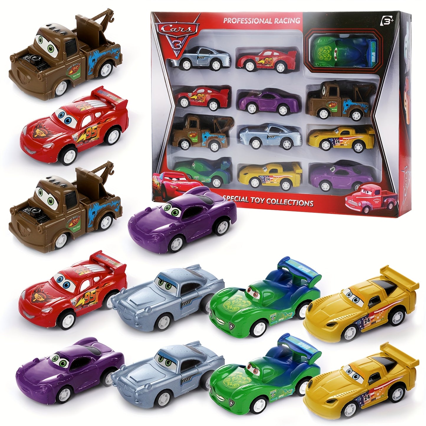 12 Pieces Cars Themed Model Set Lightning McQueen Toy Cars
