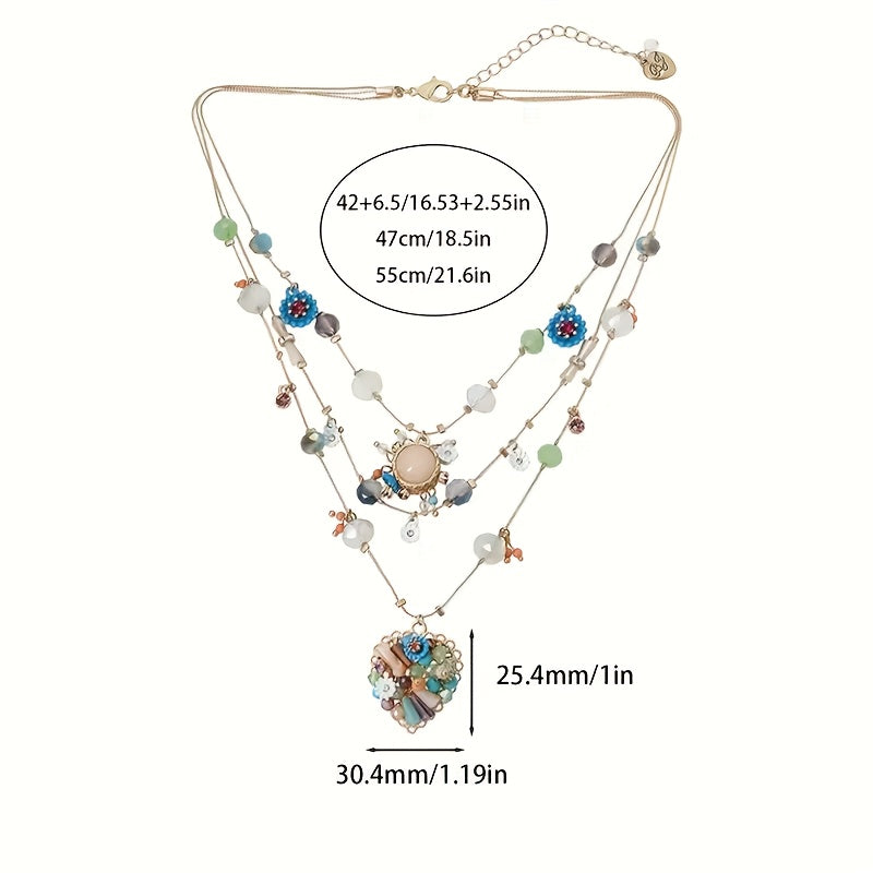 925 Sterling Silver Multi Layer Beaded Necklace With Stones