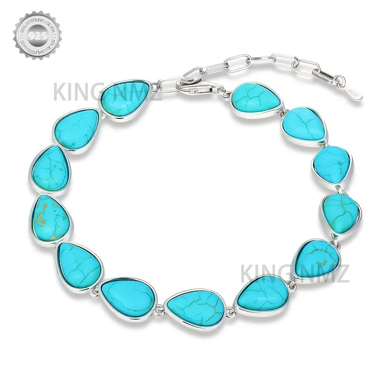 925 Sterling Silver Turquoise Women'S Bracelet, Elegant And Fashionable, A Fashionable Item For, Suitable As A Gift For Girlfriends And Wives On Holidays, Birthdays, Anniversaries, Valentine'S Day, With Exquisite Gift Box Att
