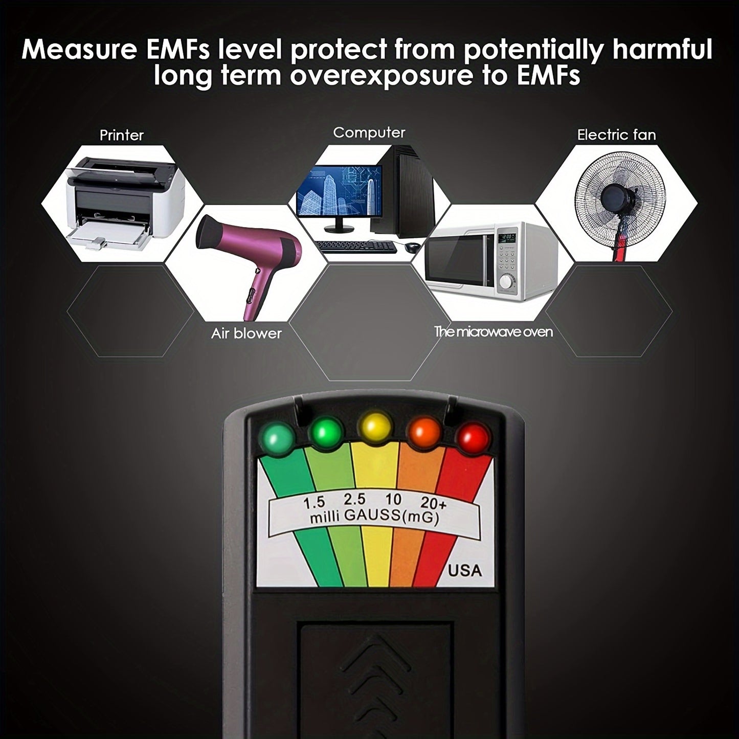 Portable EMF Meter Electromagnetic Radiation Detector 5 Led
