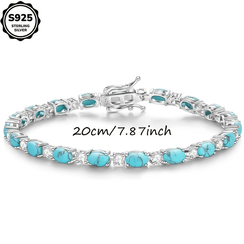 925 Sterling Silver Turquoise Tennis Bracelet, High-quality Jewelry for Women, Handcrafted, Birthday Stone Bracelet, Mother'S Day Gift for Mom, Anniversary Gift, Banquets And Exquisite Jewelry Boxes, Accessories for Women Bra