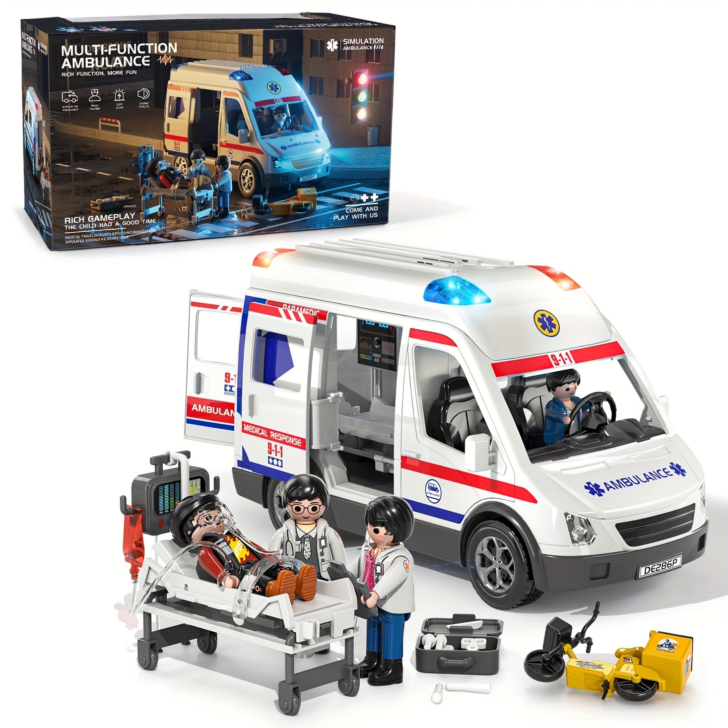 Kids Emergency Ambulance Playset With Lights And Sound