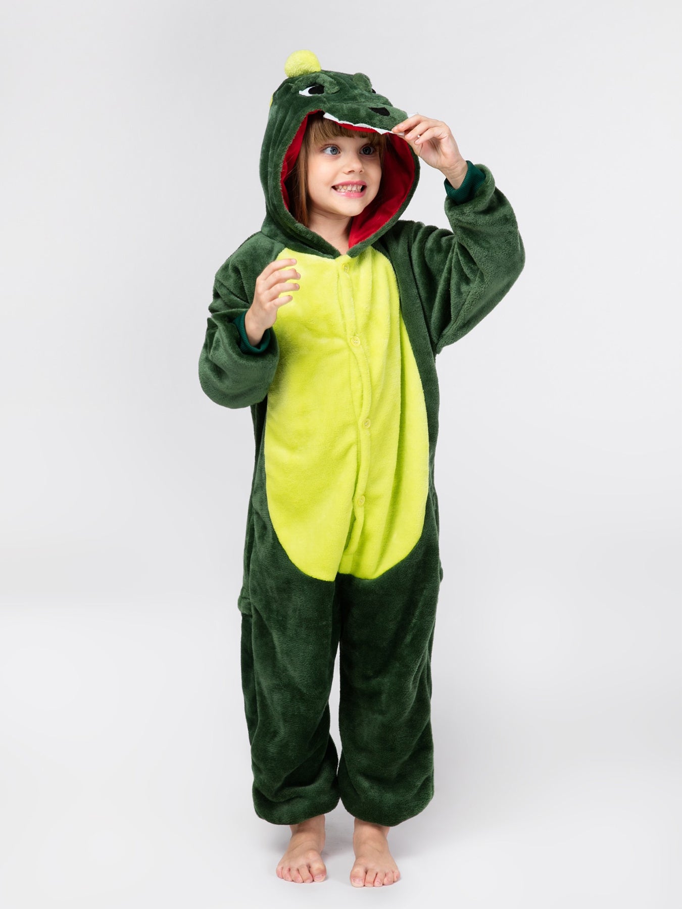 Boys Dinosaur Costume With Hood Zipper Loose Fit For Winter