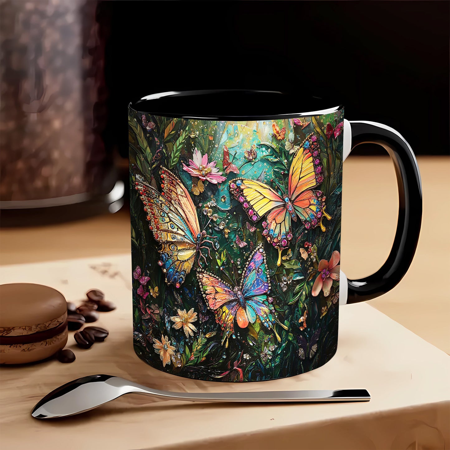 Charming Butterfly 11oz Ceramic Mug Floral Design Gift For Coffee Tea
