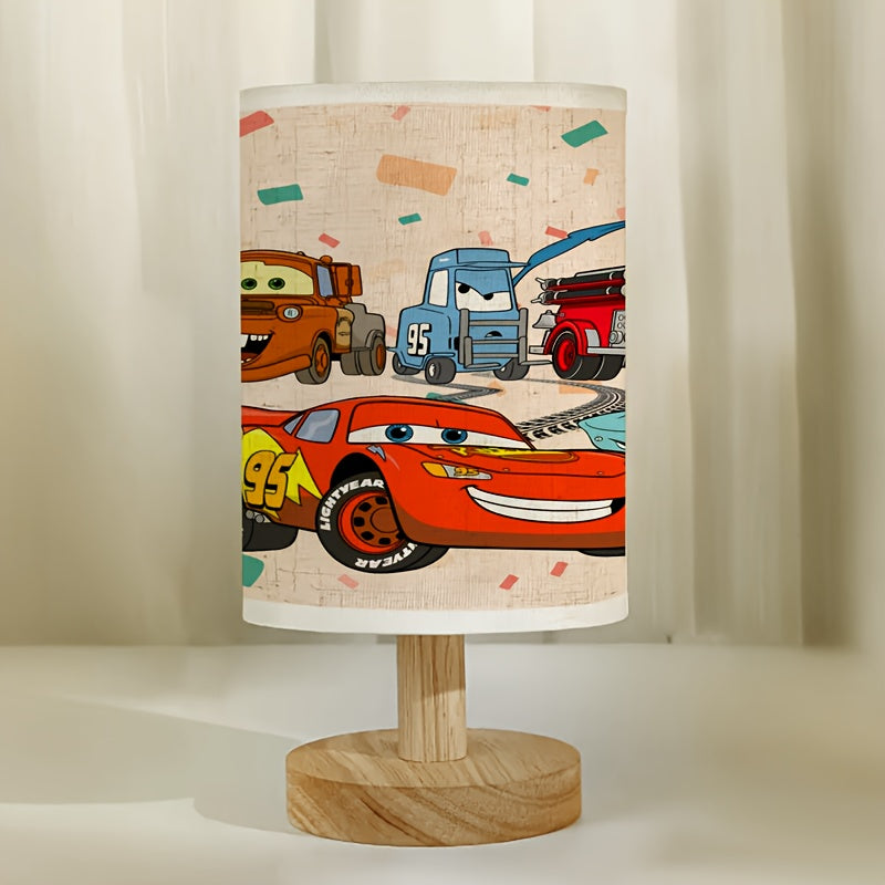 Disney Cars Wooden Base Table Lamp USB Powered Linen Shade