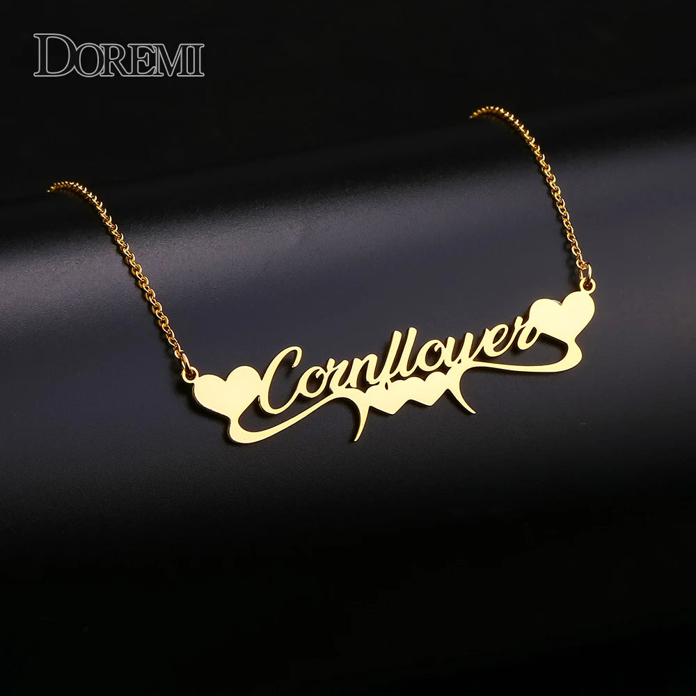 DOREMI Stainless Steel Handmade Custom Name Personalized Name Necklaces for Women Jewelry Gold Filled Heart Statement Choker