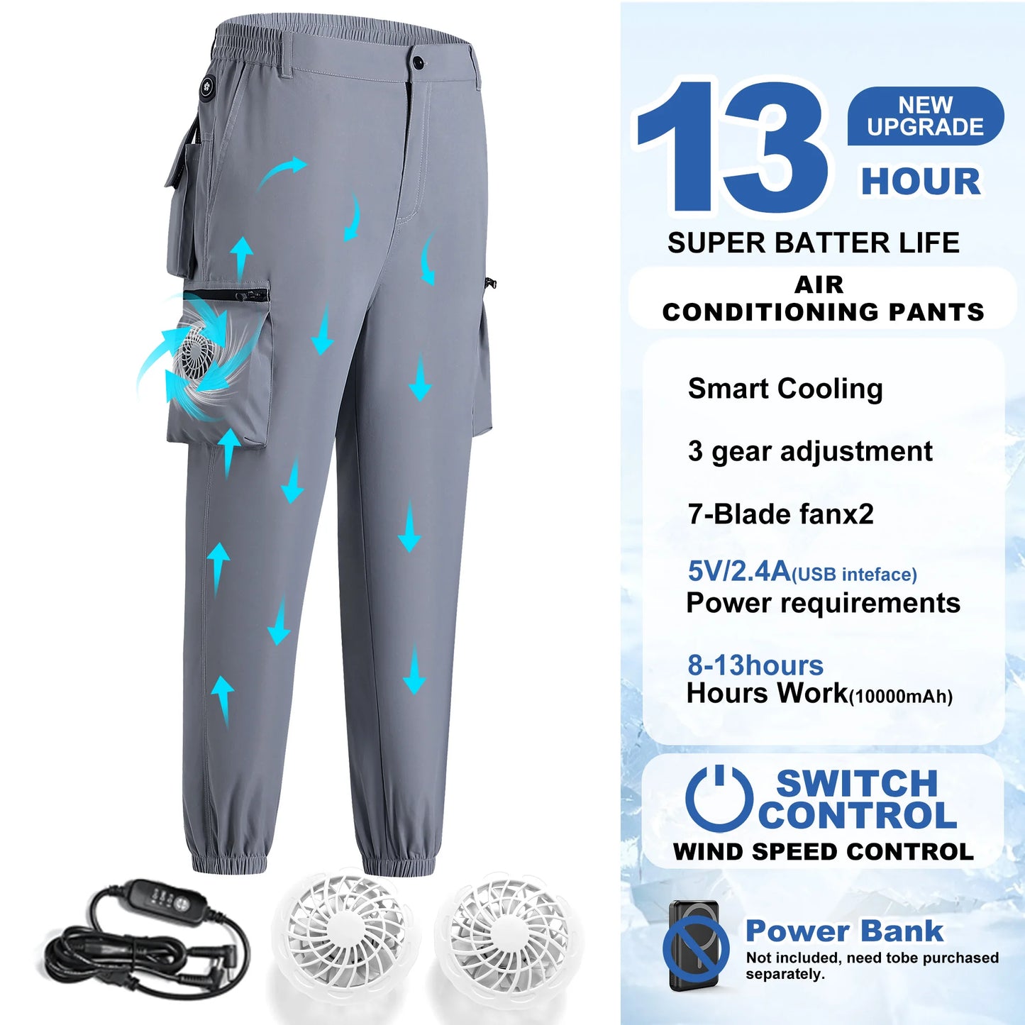 Fan Pants Cold Fishing Ride Climbing Hiking Sports Fan Suit Air-Conditioning Clothes Fan Cooling Outdoor Work Pants -13°