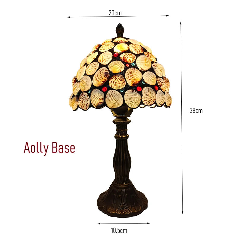 WOERFU 20cm Handmade Tiffany Table Lamp Shell Lampshade Decorative 1E27 Dimmable Bedside Lamp for Reading And Relaxation