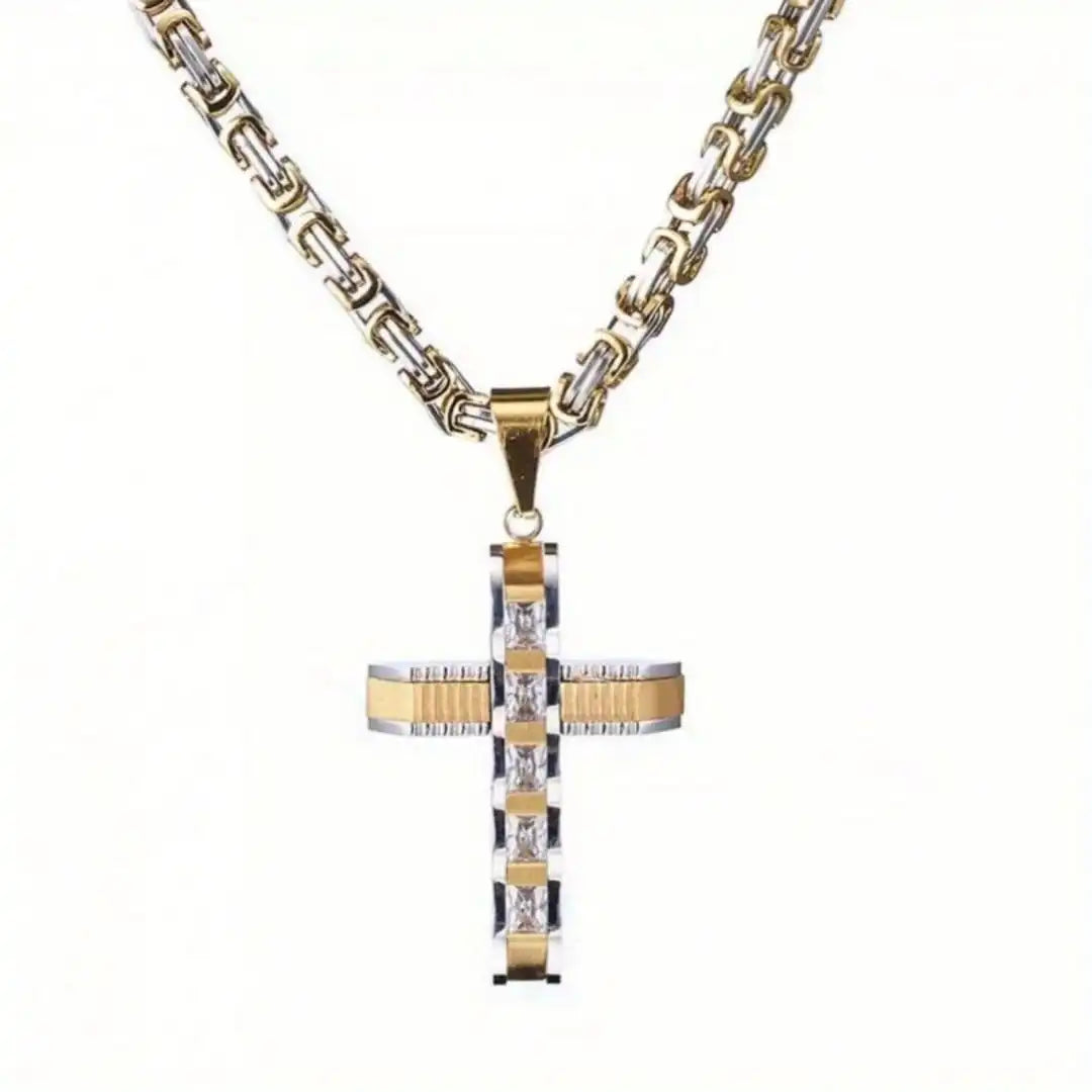 Fashion Cross Stainless Steel Pendant Necklace Men Zirconia