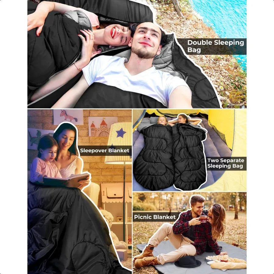 Double Sleeping Bag Queen Size 2 Person 3 Season Camping