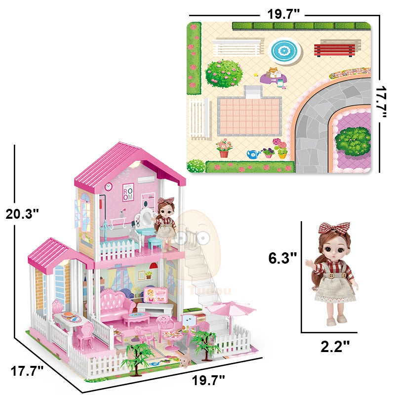 DIY Princess Dollhouse Pink Castle Educational Toy Gift