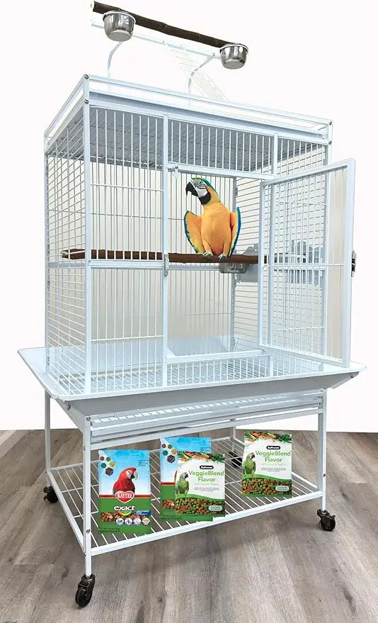 Extra Large 32" x 23" x 69"H Elegant and Durable Wrought Iron Top Play Ground Walk Ladder Bird Parrot Rolling Cage, Include Stai