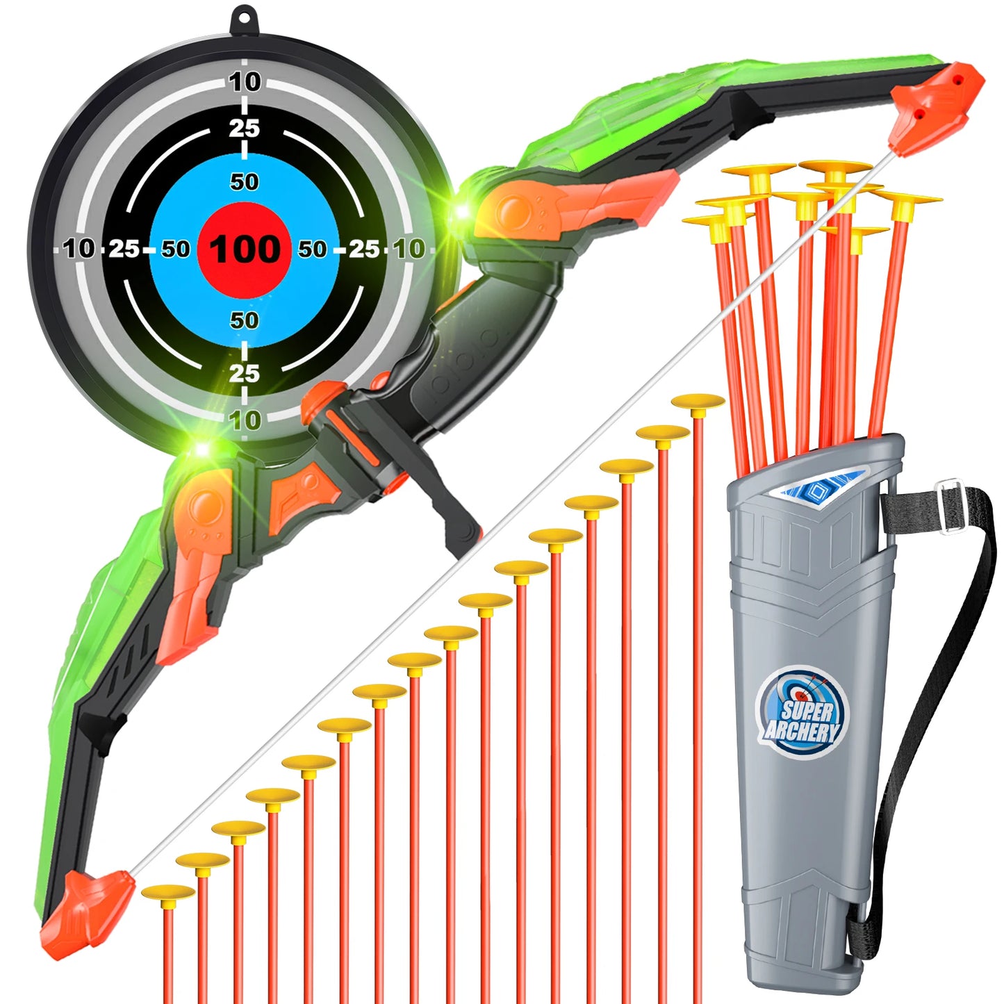 Light Up LED Bow and Arrow Toys for Kids Age 3 Plus Archery and Target Set Indoor and Outdoor Sports Games