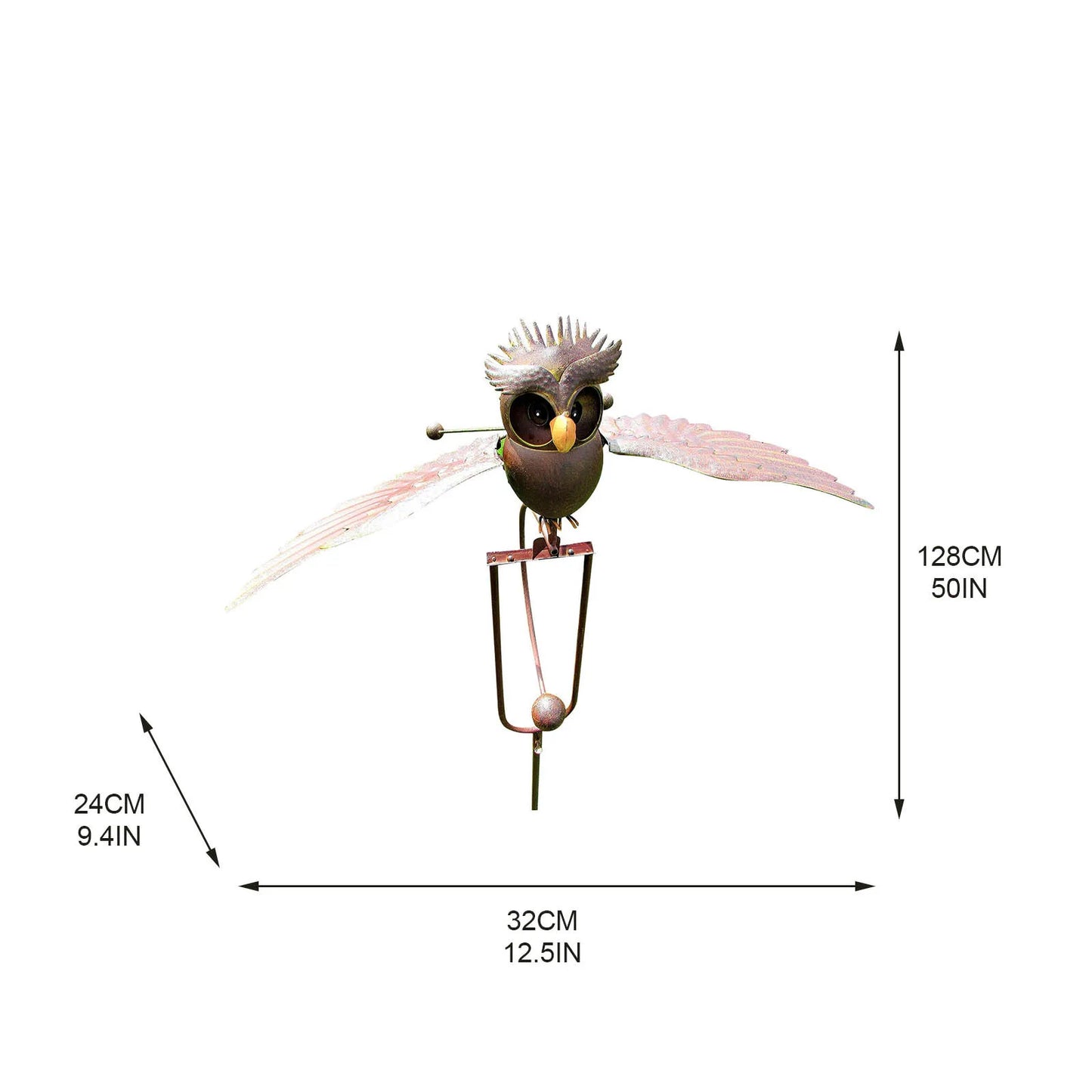 Flapping Metal Owl Yard Stake Wind Whirly Garden Ornament