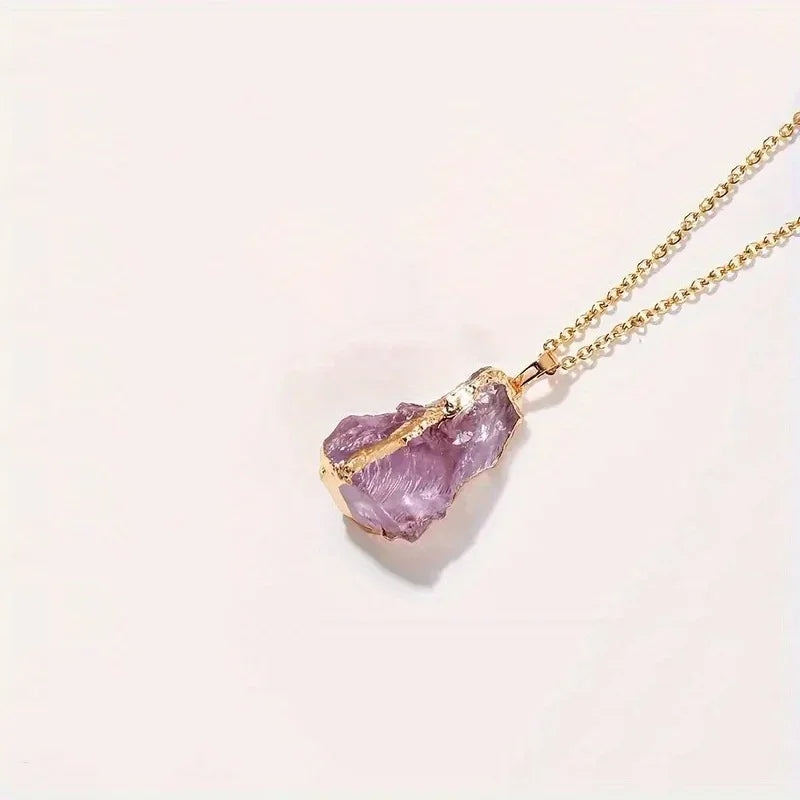 Irregular Gold Plated Edge Natural Stone Pendant Amethyst
