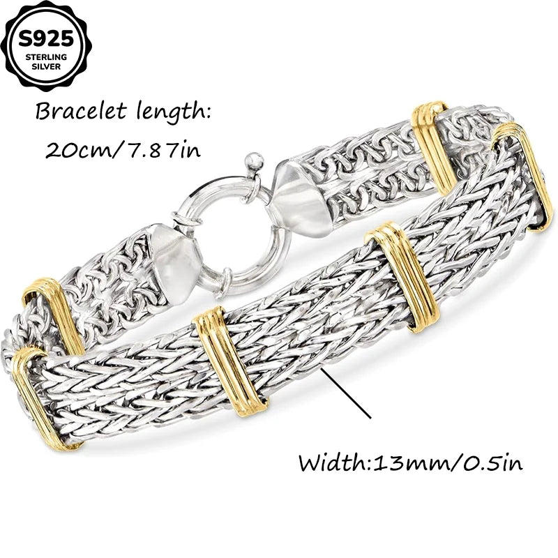 S925 Sterling Silver Byzantine Station Bracelet for Women Rope Bangle Wheat-Link Chain Bracelet Fine Jewelry Gift USA Warehouse