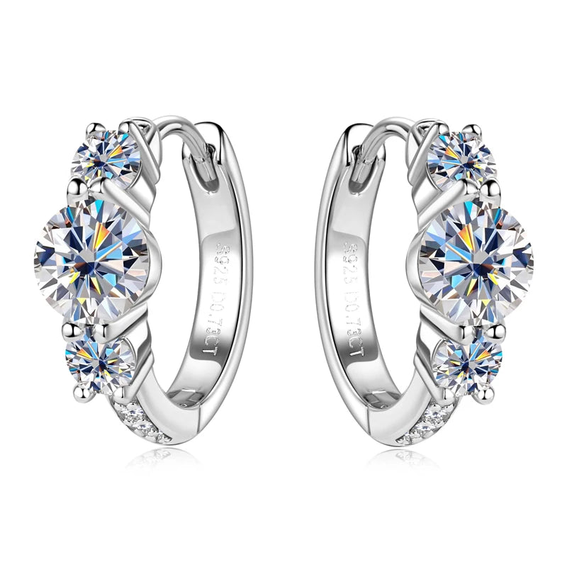 OXTAO S925 Silver Hoop Earrings Moissanite Three Stone