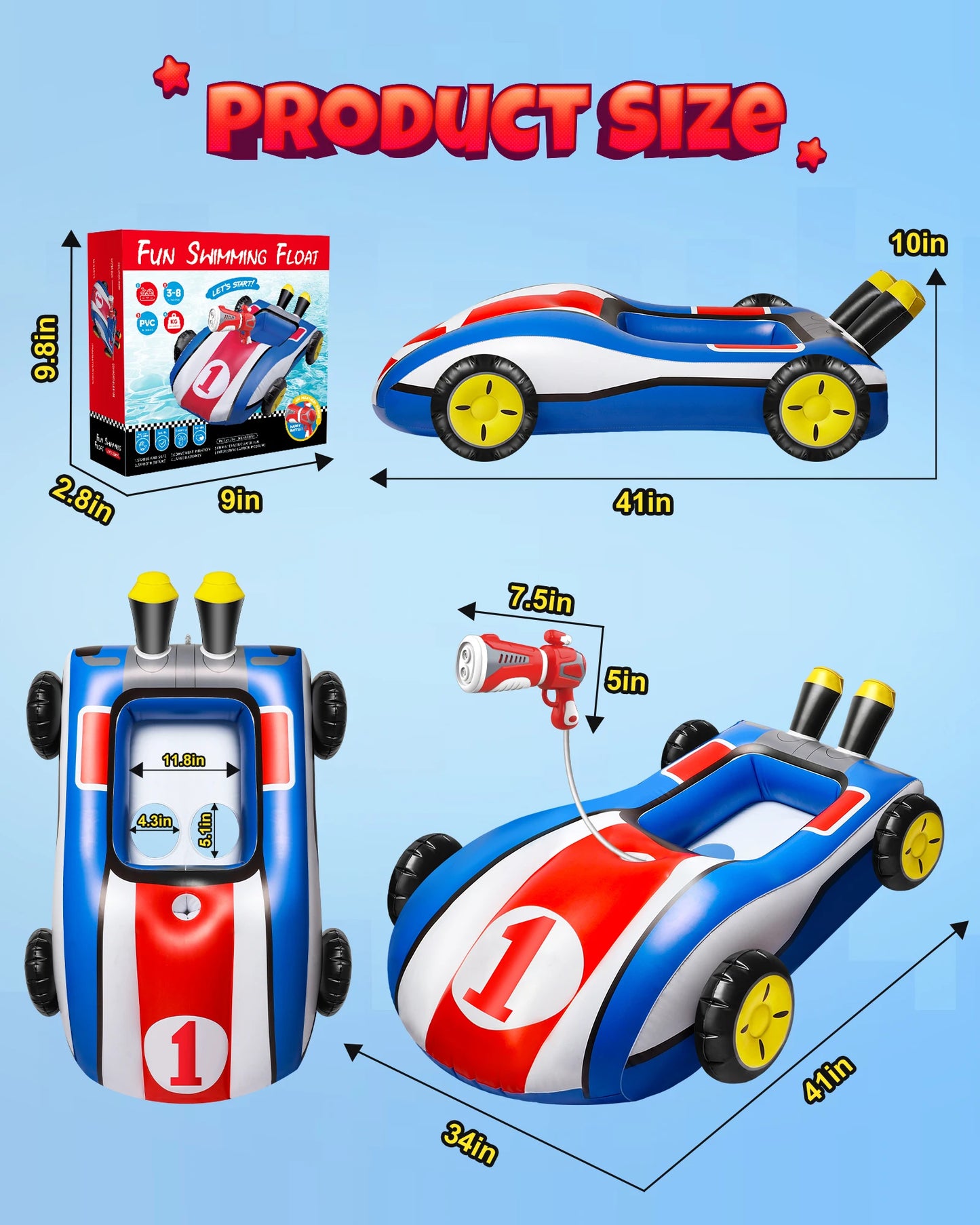 Inflatable Pool Float with Water Gun Ride-On Swimming Toy for Kids 4 to 9 Years Old Summer Outdoor Water Pool Games