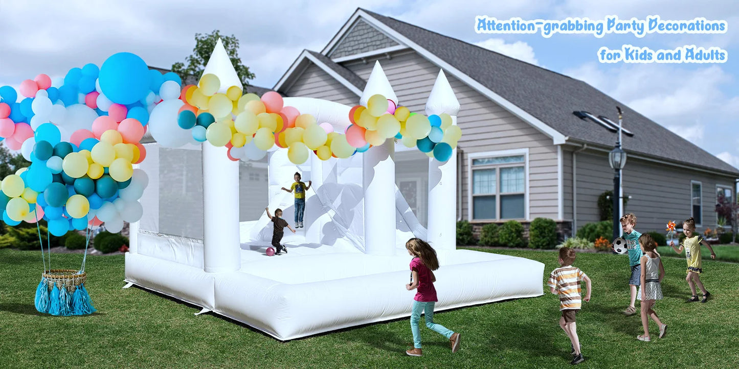 New Inflatable White Bounce House for Big Kids and Adults with Slide and Ball Pit Commercial PVC Bouncy Castle for Weddings Parties and Events