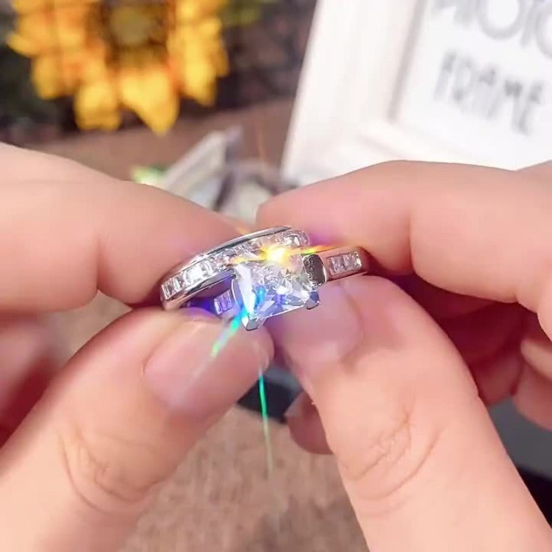 Womens Square Moissanite Ring Set 925 Silver Engagement Gift