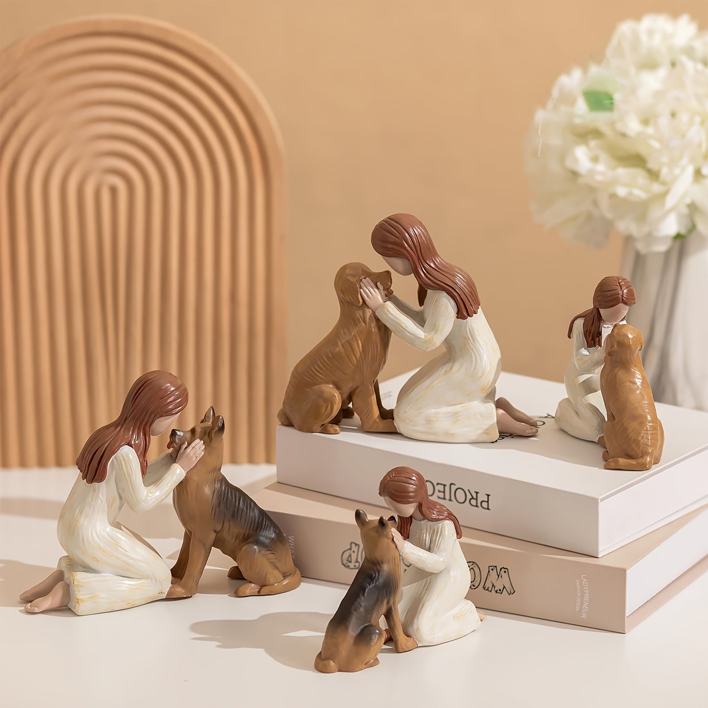 Resin Cherubic Girl With German Shepherd Sculpture Friendship Decor Gifts