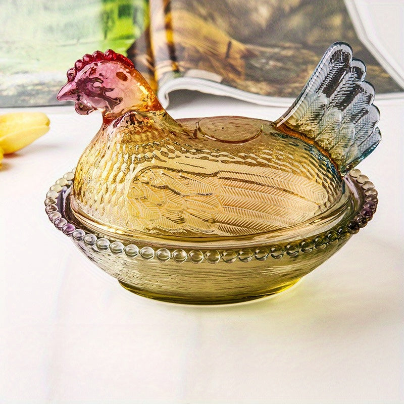 Elegant Crystal Glass Chicken Shaped Jar With Lid Pink Green Yellow Candy