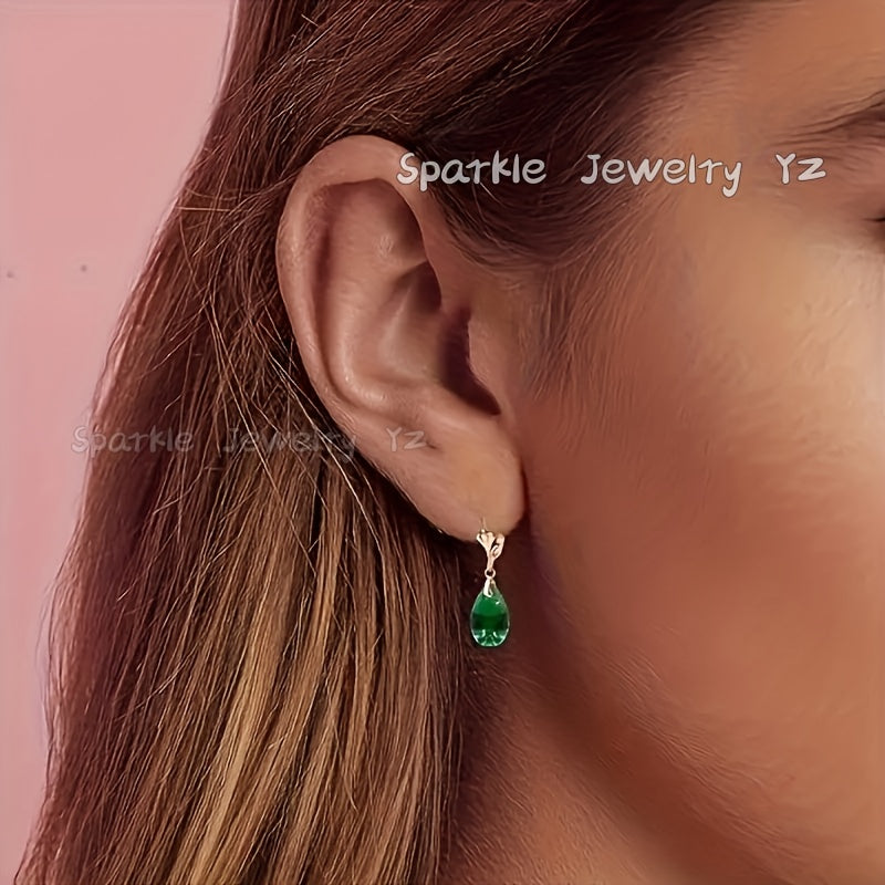 Green Crystal Drop Earrings 925 Silver Hypoallergenic