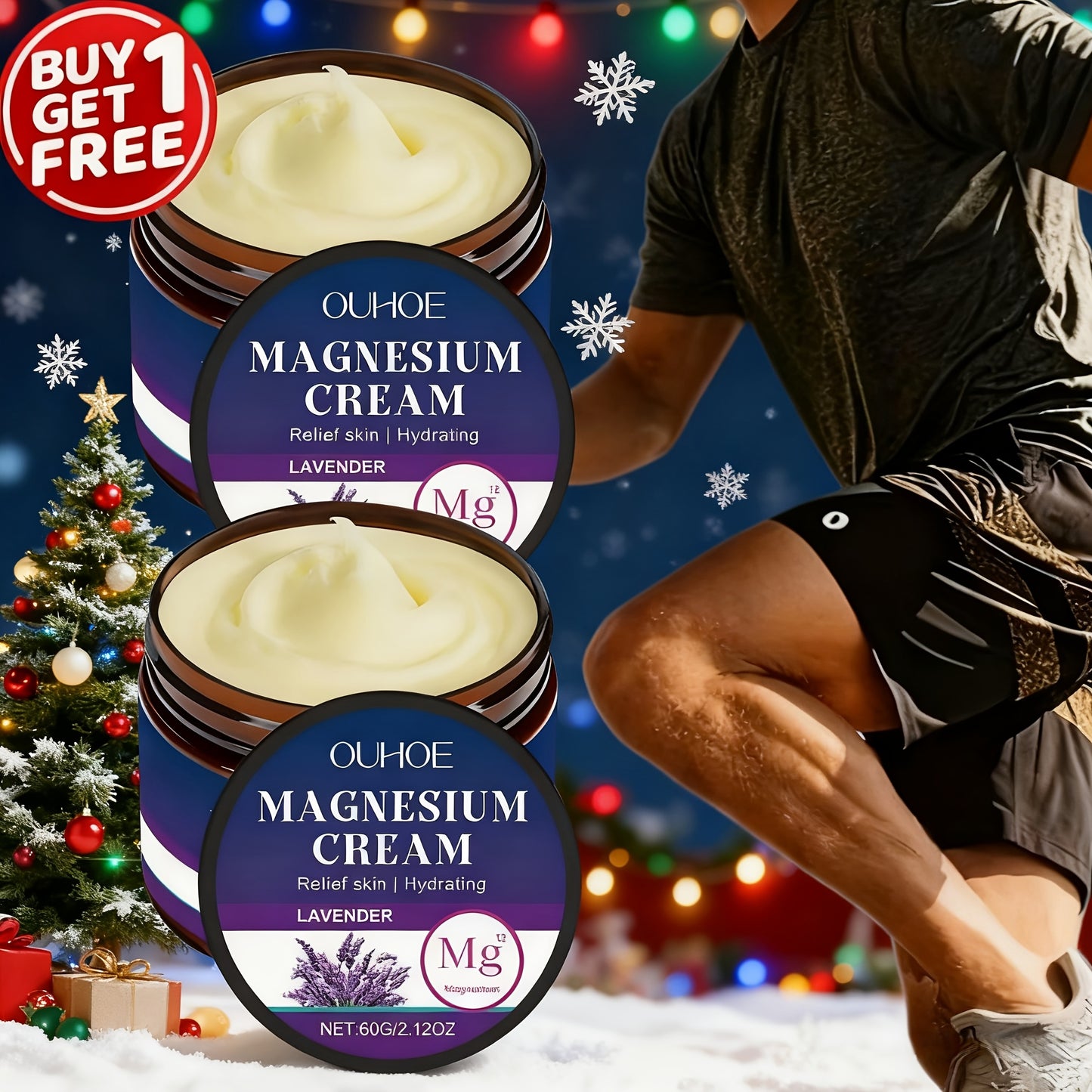 Buy One, Get One Free Promotion Pack: Body Massage Magnesium Cream, Long-lasting Moisturizing Lavender Body Cream, Contains Plant-based Squalane, Muscle Moisturizing Formula Designed For Athletes And The Elderly, Perfect Hall