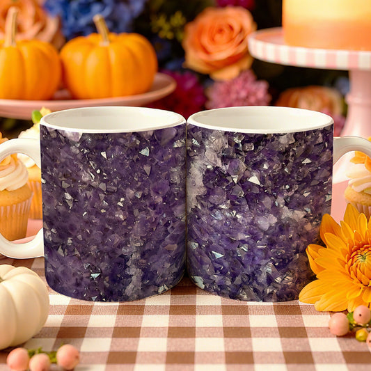 1pc Natural Amethyst Crystal Coffee Mug with Natural Amethyst Stone Pattern - Natural Amethyst Crystal Cup for Coffee & Tea, Elegant Gemstone Cup for home, Office Use, Unique Gift for Crystal Lovers, Birthdays, Thanksgiving -