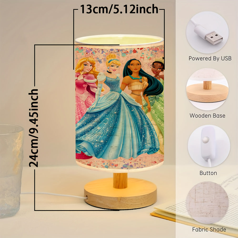Disney Princess Wooden Table Lamp USB Powered Linen Shade