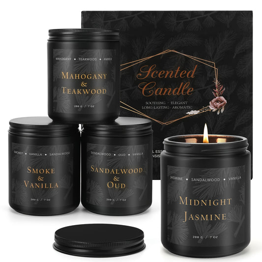 Scented Candle Set For Men Soy Wax Sandalwood Gift Set