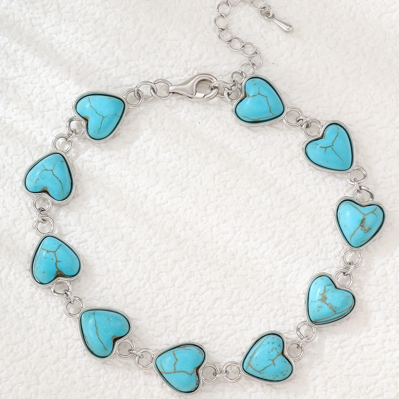 Women's Bohemian Bracelet - Turquoise Heart Charm Jewelry, Everyday & Party Jewelry Gift for Women - Bohemian Chain Link Design Year-Round Elegant Accessory