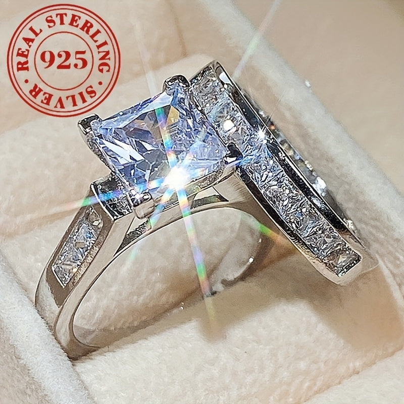 Womens Square Moissanite Ring Set 925 Silver Engagement Gift