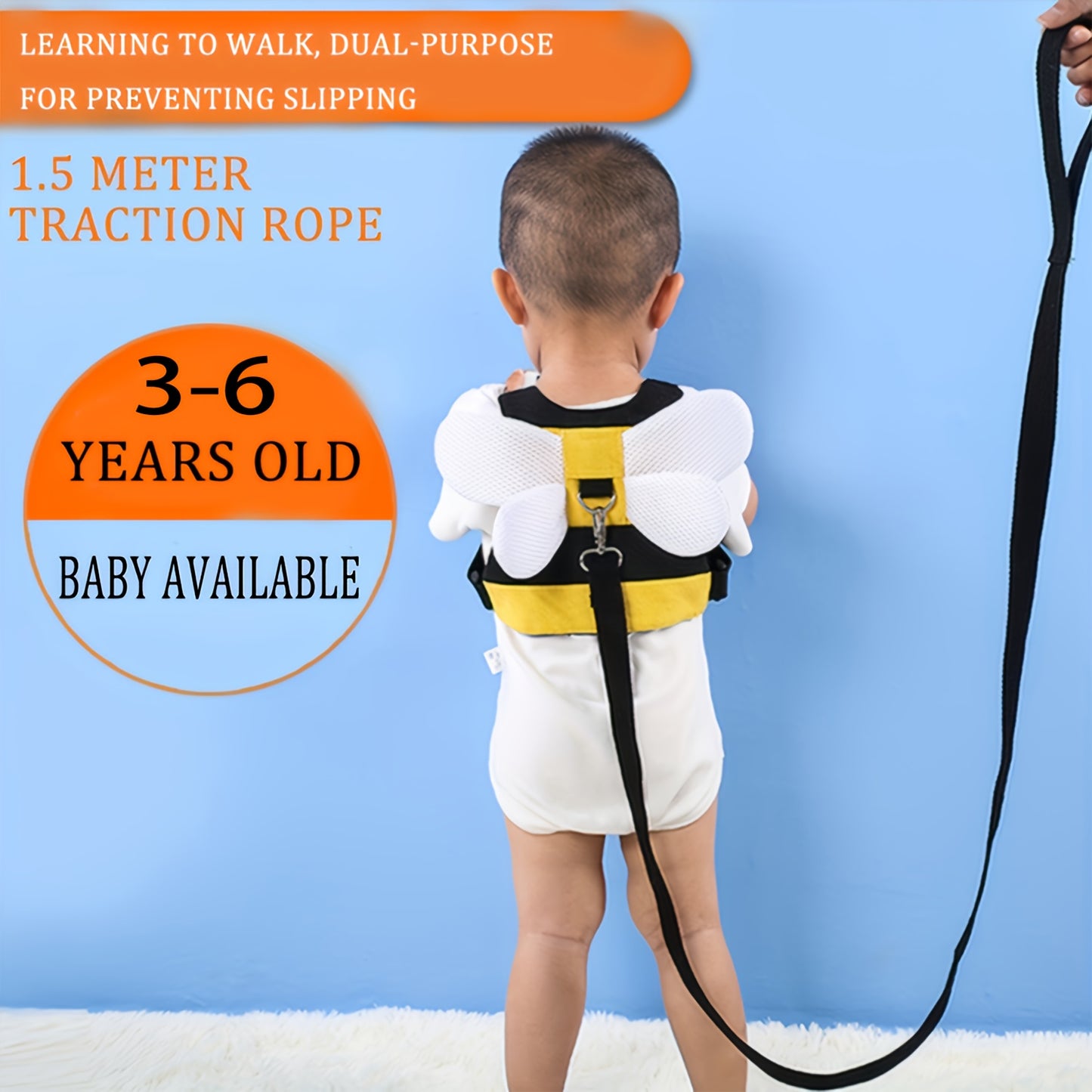 Yellow Anti Lost Harness Leash For Kids 2 In 1 Safety Belt
