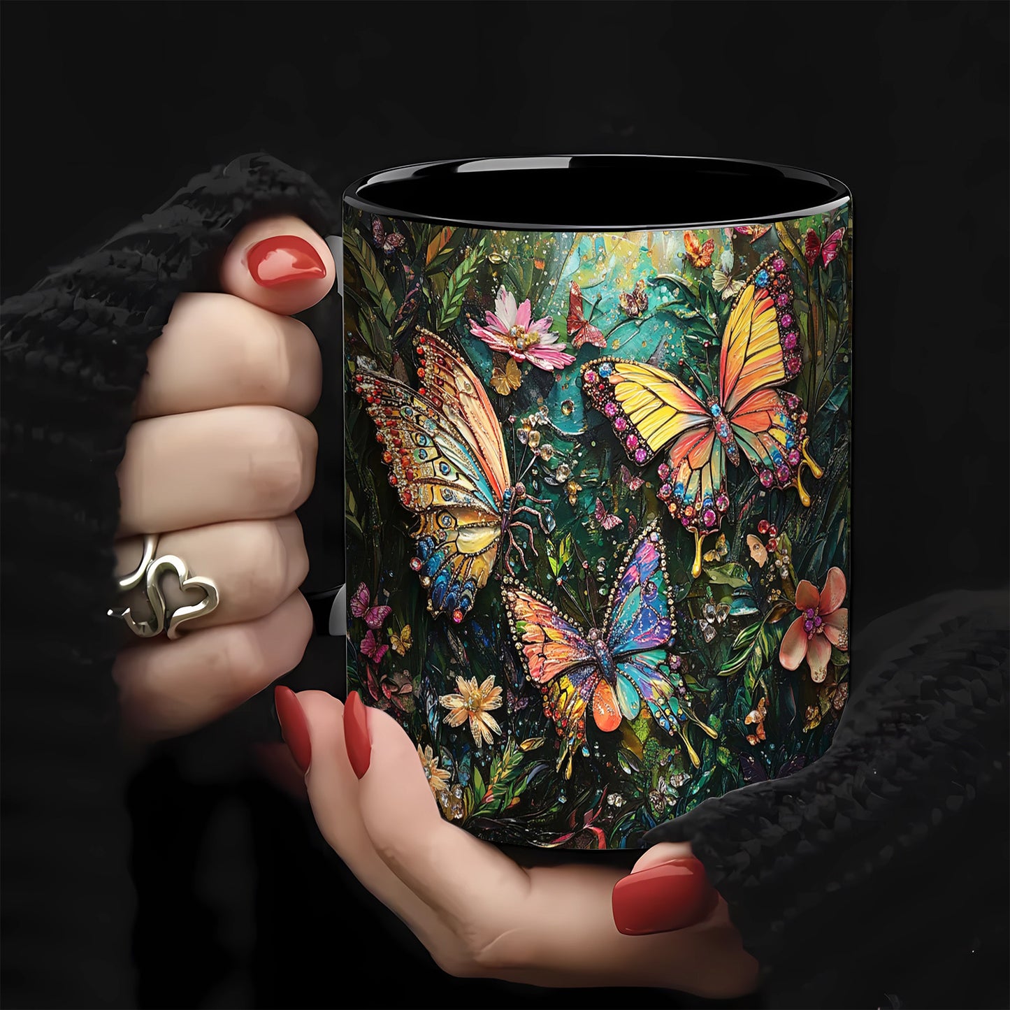 Charming Butterfly 11oz Ceramic Mug Floral Design Gift For Coffee Tea