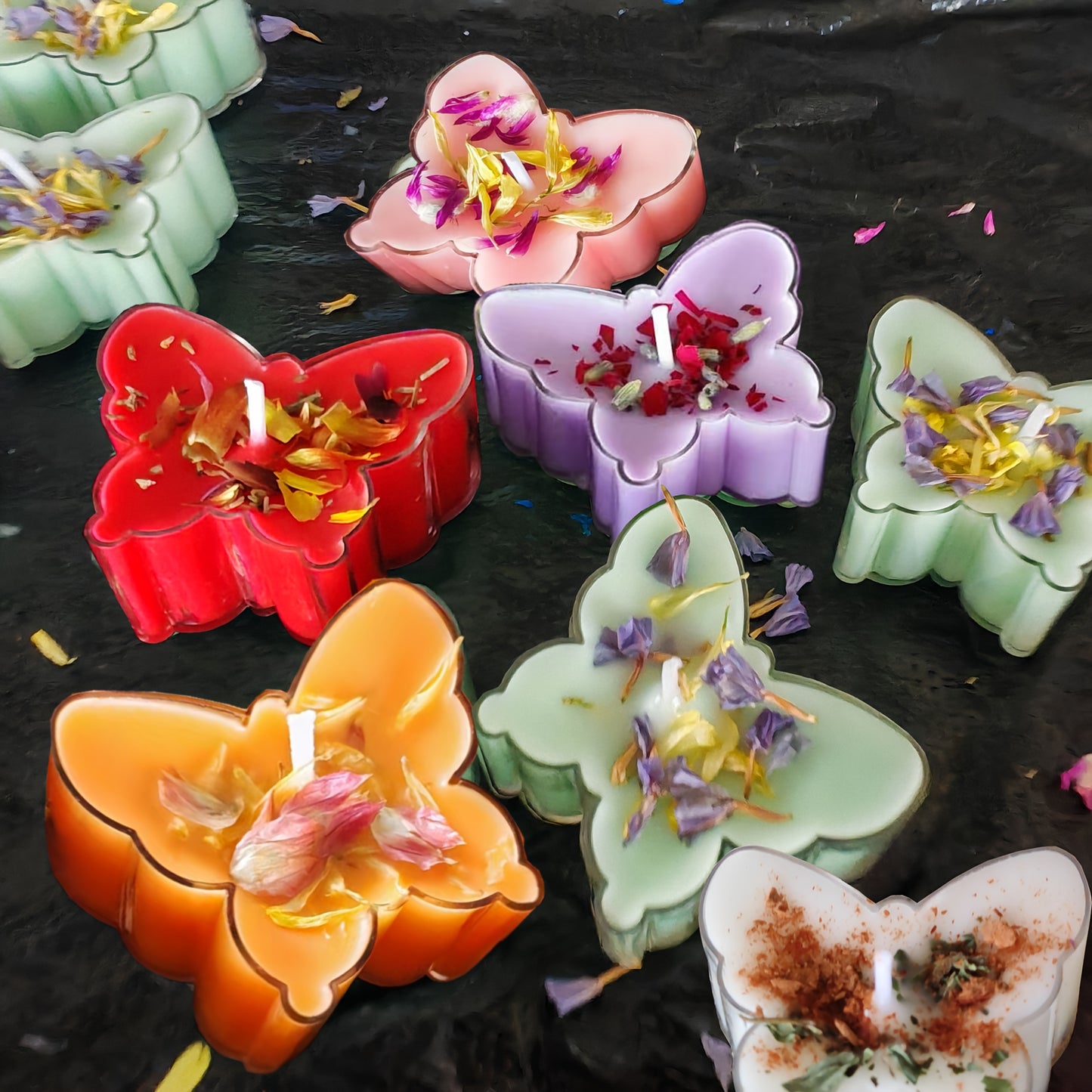 9pcs Soy Wax Butterfly Tea Light Candles in Glass Holders with Dried Flower Decorations - 4-Hour Burn Time, Lavender Scented Soy Wax for Home Decor, Weddings, Birthdays, Thanksgiving, Christmas, Valentine'S Day, Easter - Eleg