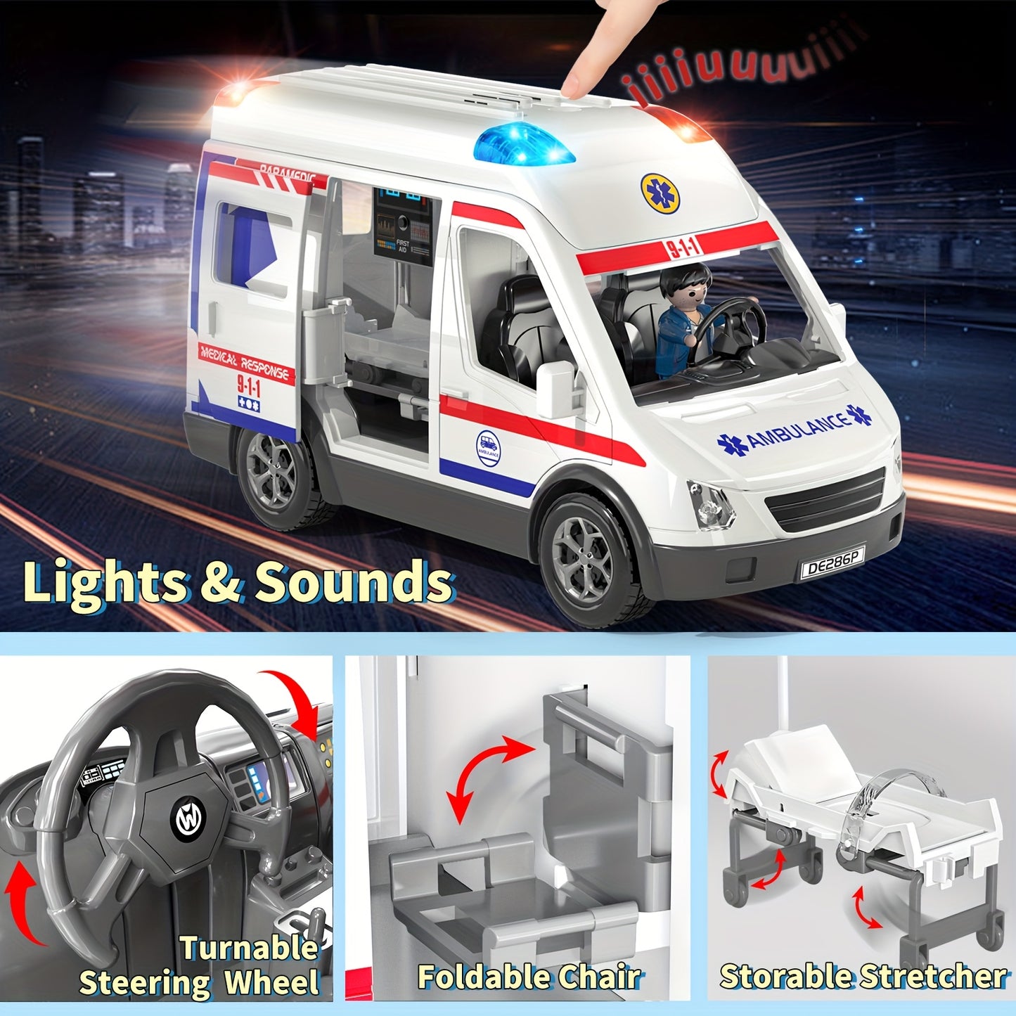Kids Emergency Ambulance Playset With Lights And Sound