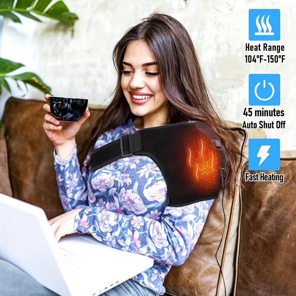 USB-Powered Electric Shoulder Warmer With Adjustable Strap -shoulder Brace Support - 3 Adjustable Heating Pad-Keeps, Leg, Ideal Relaxation Gift For Home, Office, And Arm Warm, Spa Use-The Winter Essential For Cold-Weather Com