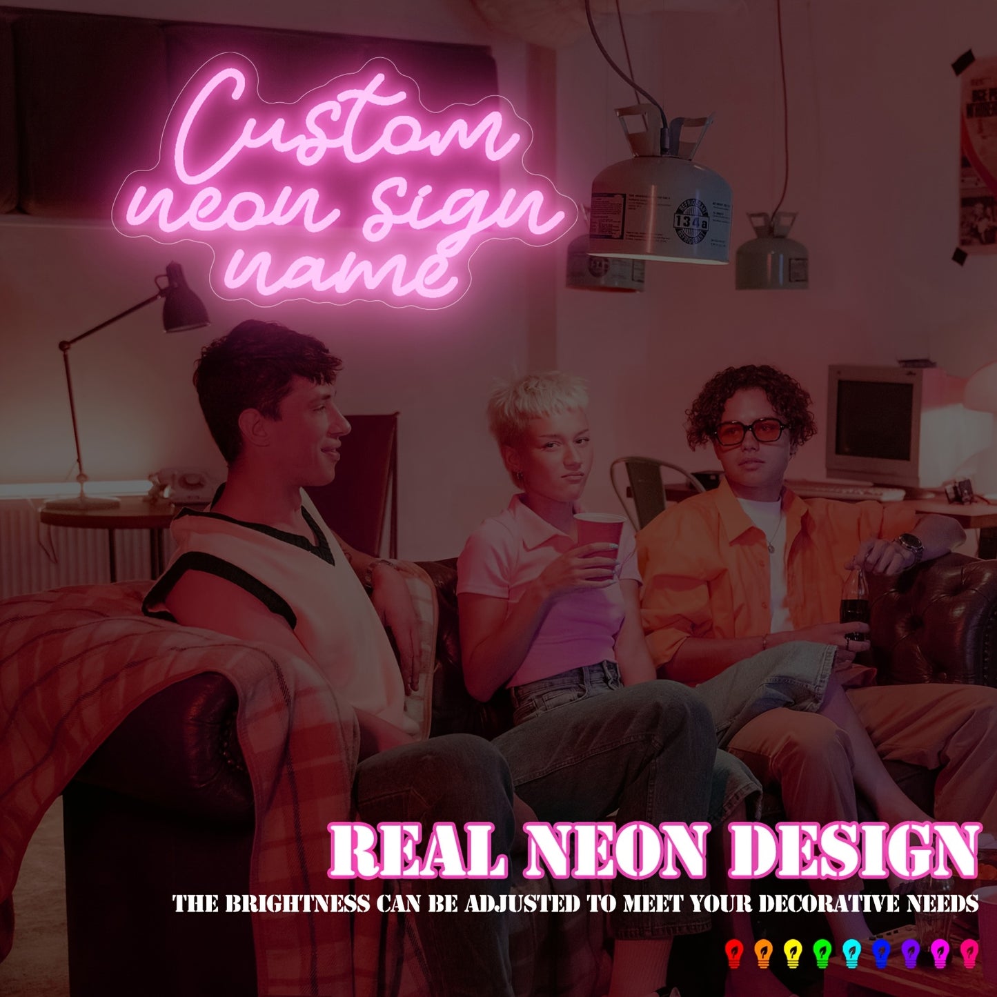 Custom Three Row Led Neon Lights With Names For Home Decor