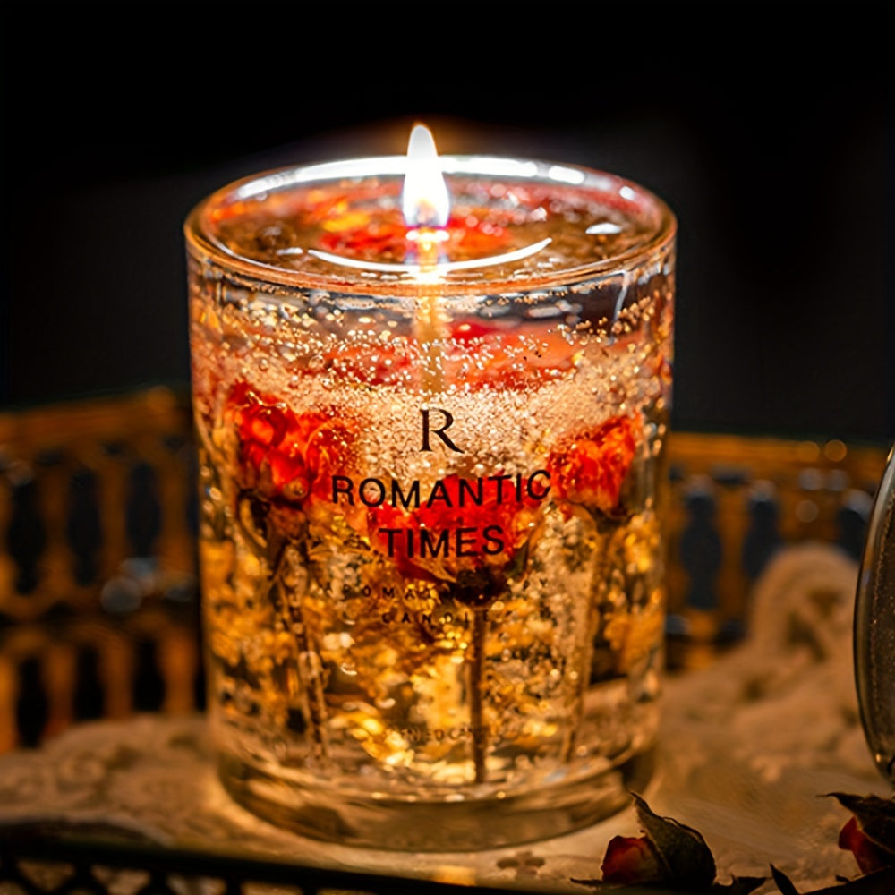 Romantic Times Floral Scented Soy Candle With Real Flowers