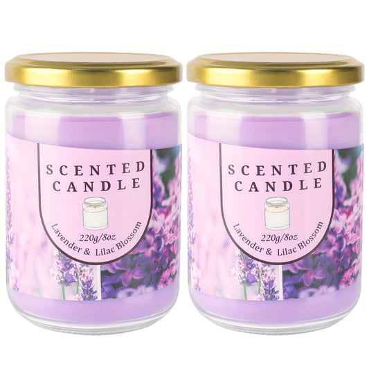 Two Purple Glass Jars Scented Candles Gift Set Elegant