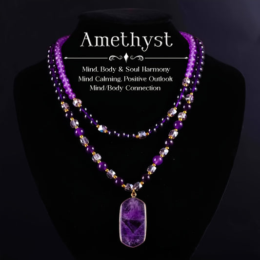 2pcs/Bohemian Style Vintage Crystal Double Necklace Purple Natural Stone Elegant Pendant 's Jewelry, Suitable for Mother's Day And Daily Wear Handicrafts, Beaded Necklaces for, Necklace for High Quality, Chunky Necklaces for,