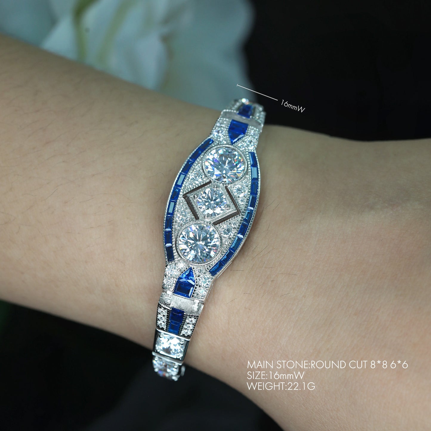 925 Silver Royal Blue Art Deco Vintage Party Jewelry Ladies Bracelet - Perfect Gift for Wife, Girlfriend, Wedding Accessories, Birthday & Holiday Gifts