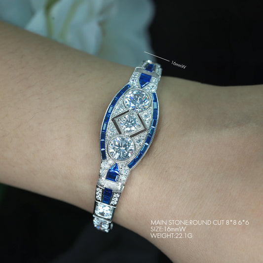 925 Silver Royal Blue Art Deco Vintage Party Jewelry Ladies Bracelet - Perfect Gift for Wife, Girlfriend, Wedding Accessories, Birthday & Holiday Gifts