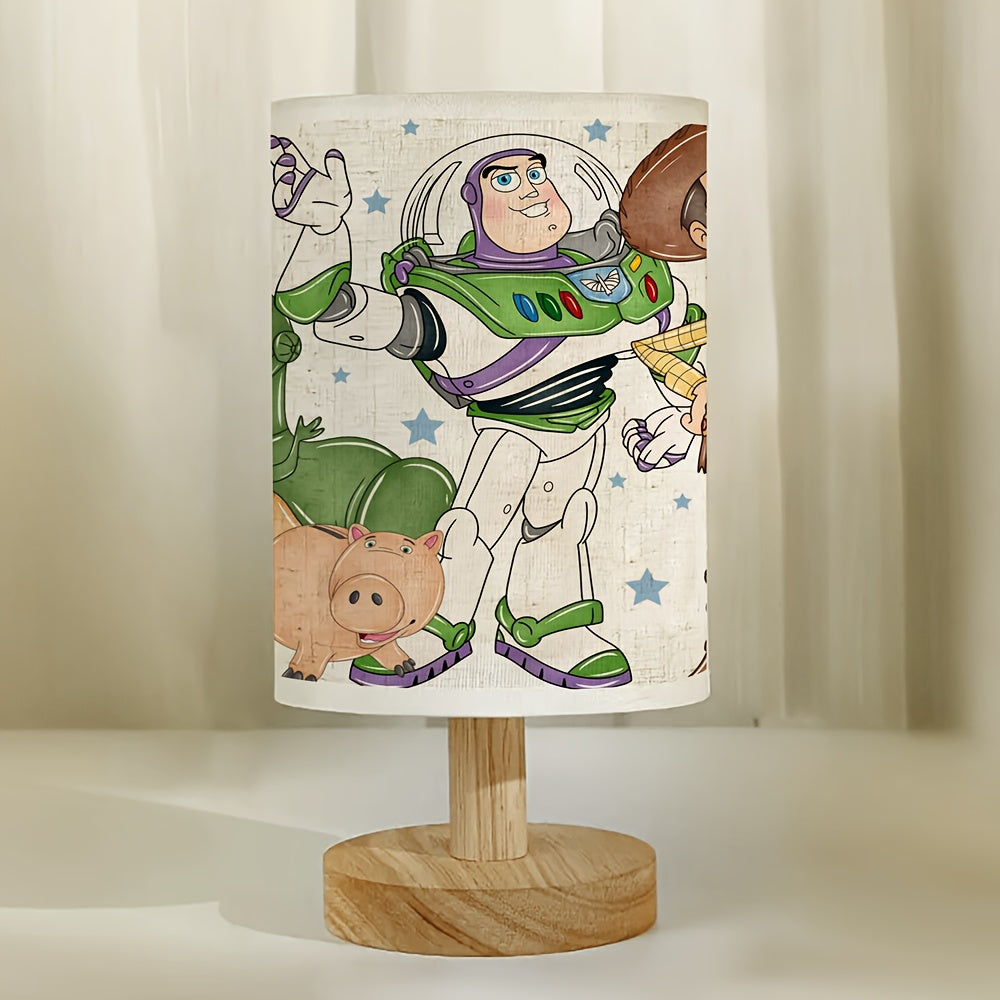 Buzz Lightyear Table Lamp USB Linen Shade Wooden Base
