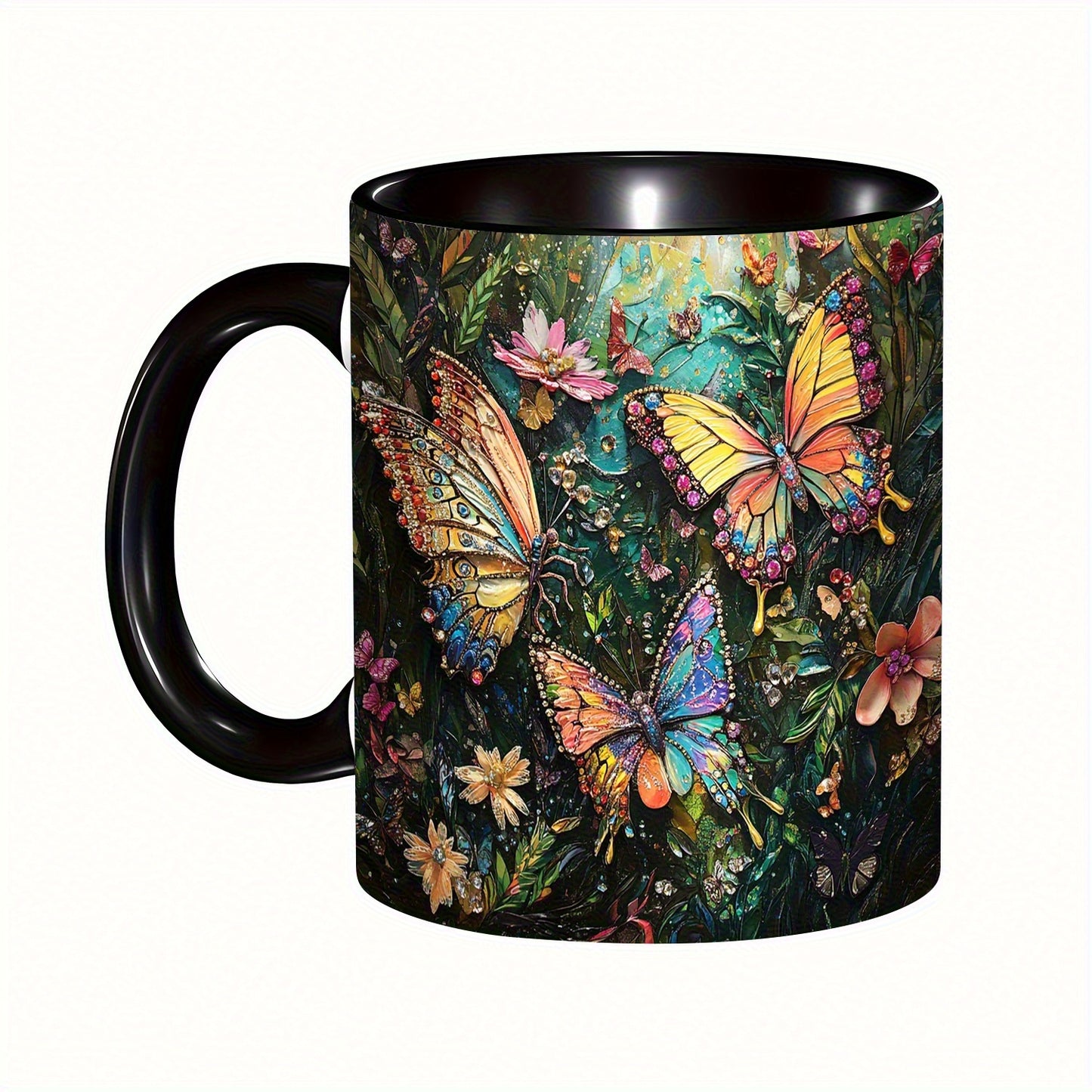Charming Butterfly 11oz Ceramic Mug Floral Design Gift For Coffee Tea