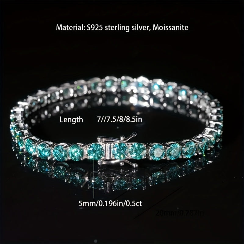 Green Moissanite Bracelet, S925 Silver High-End Multifunctional Tennis Chain, Light Luxury Jewelry Suitable for Both Men And Women, Perfect Gift for Engagement, Wedding, Valentine'S Day, Mother'S Day, Anniversary, And Daily/