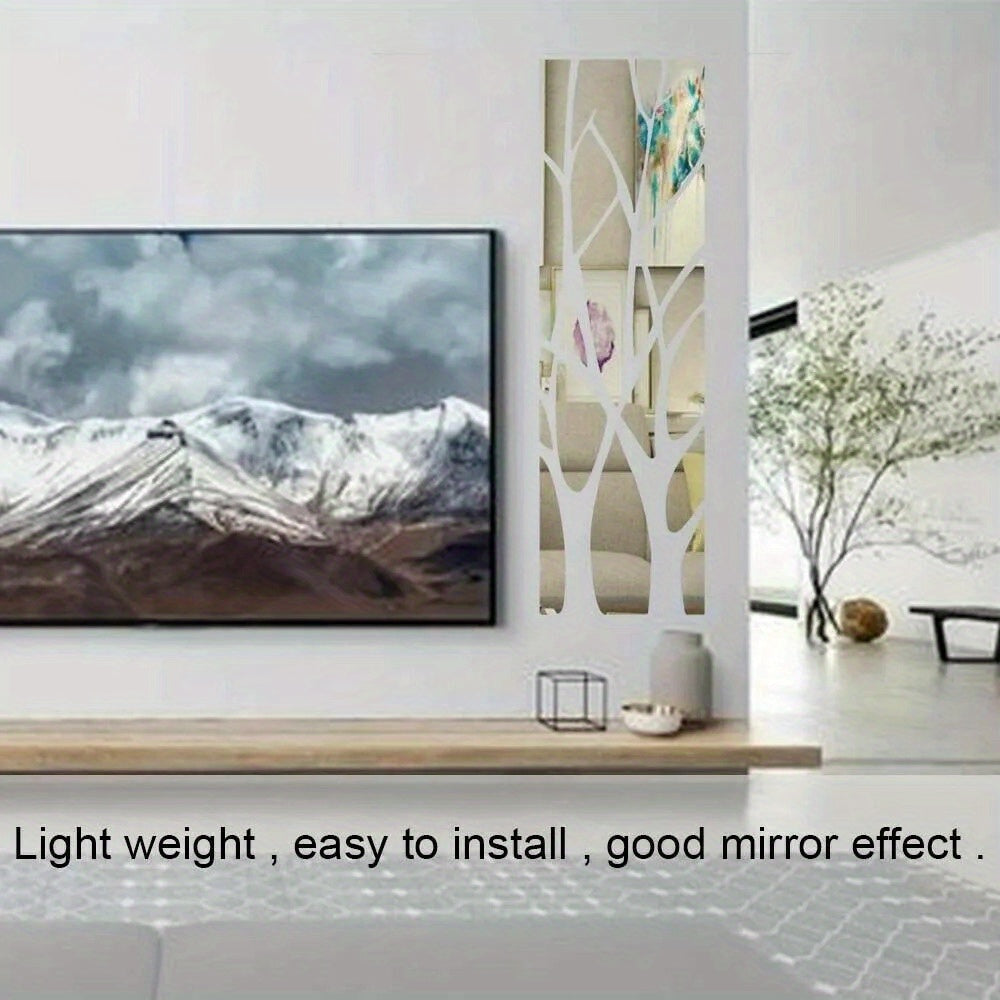 3D Mirror Tree Art Removable Wall Sticker, Acrylic Mural Decal for Home and Room Decoration