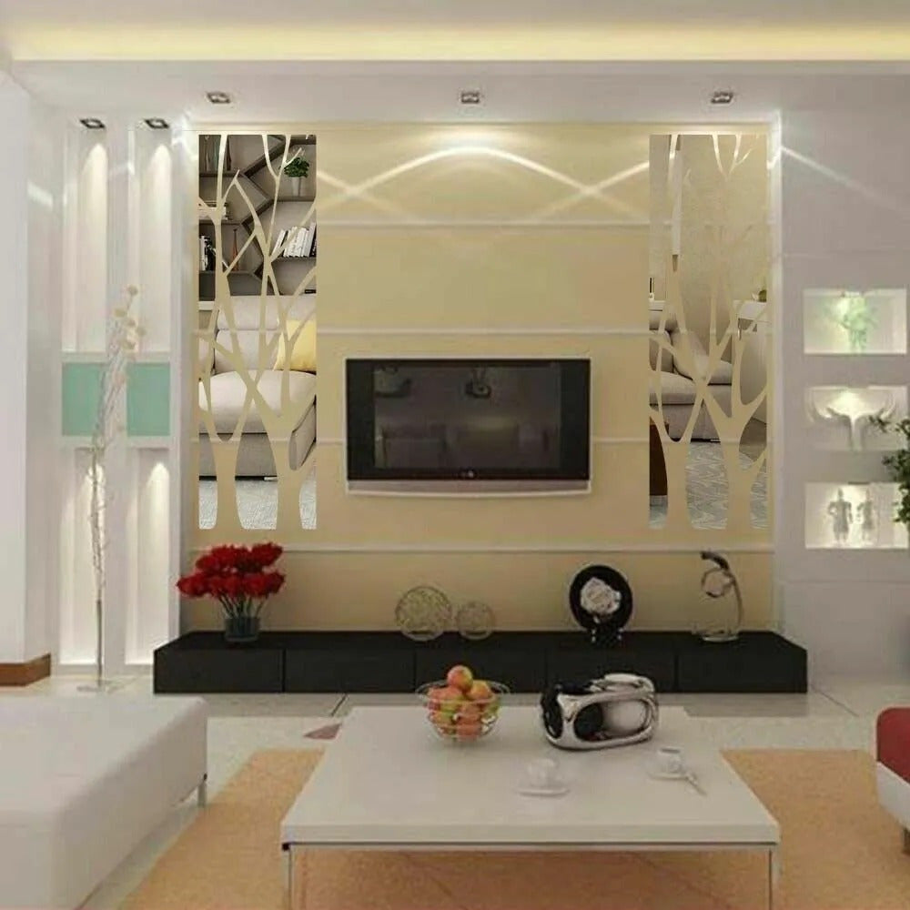 3D Mirror Tree Art Removable Wall Sticker, Acrylic Mural Decal for Home and Room Decoration