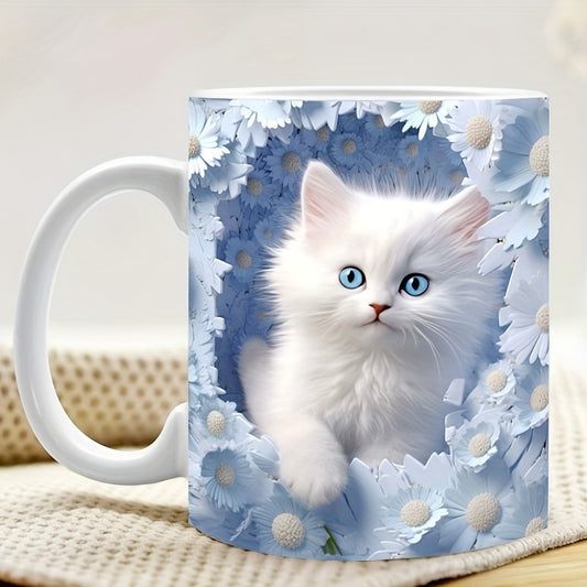 Ceramic Cat Mug with Kitten Design, 11.83 Oz, Dishwasher and Microwave Safe